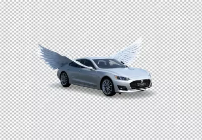 Elegant Silver Sedan with White Angel Wings Symbolizing Freedom and Innovation image
