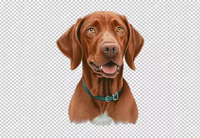 Vibrant Vizsla Dog Head Portrait with Alert Amber Eyes and Teal Collar image