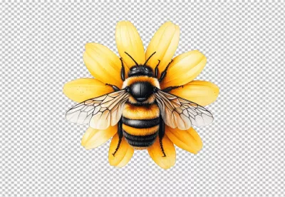 Fluffy Bumblebee on Yellow Flower Head, Nature's Pollinator Beauty image