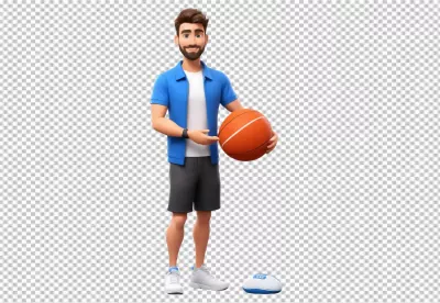 Friendly 3D Animated Man Holding Basketball Ready for Play and Fitness image