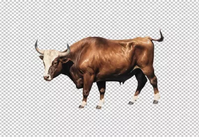 Powerful Brown Bull Standing Firmly with Majestic Horns and Muscular Physique 9355 image