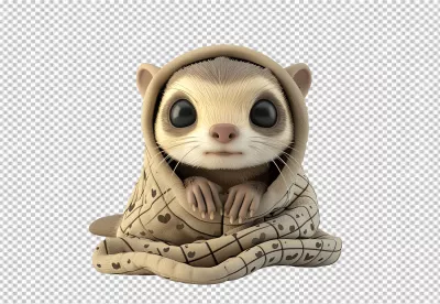 Adorable Cartoon Animal Wrapped in Cozy Heart Pattern Blanket PNG Cutout image