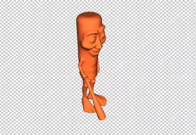 Textured Orange 3D Humanoid Figure Holding a Staff on Black Background image