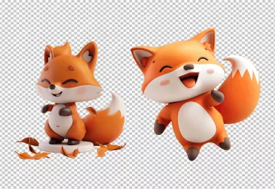 Adorable 3D Cartoon Fox Characters Joyfully Posing for Playful Designs image