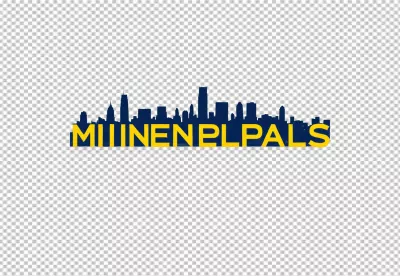Stylized Minneapolis Cityscape Silhouette with Bold 3D Yellow Text Typography image