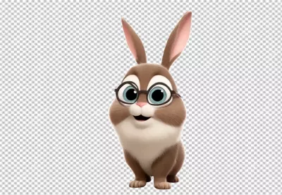 Adorable Brown Cartoon Rabbit with Glasses and Big Blue Eyes image