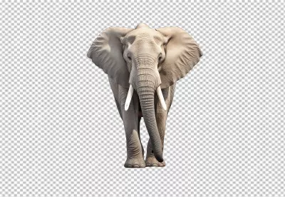 Majestic Elephant Standing Front View PNG Cutout for Wildlife Designs image