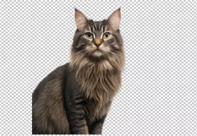 Elegant Brown Maine Coon Cat with Striking Gaze on White Background image