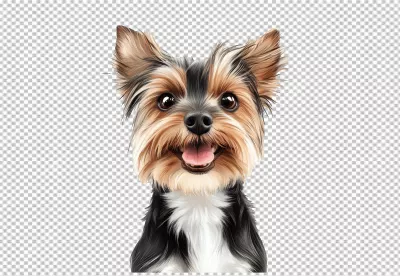 Adorable Smiling Yorkshire Terrier Puppy Dog Face PNG for Cute Pet Designs image