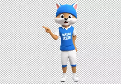 3D Cartoon Fox Mascot Pointing Left in Blue Uniform image