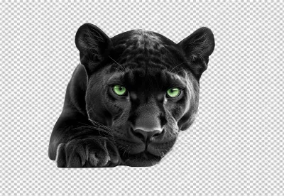 Majestic Black Panther with Piercing Green Eyes PNG Cutout image