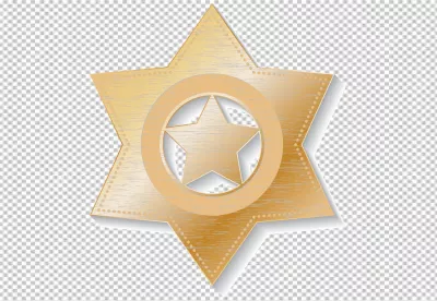 Golden Sheriff Star Badge Emblem with Inner Star and Ring