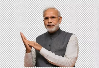 Indian Prime Minister Narendra Modi Smiling with Explaining Hand Gesture image