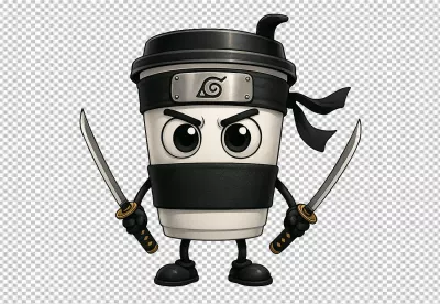 Fierce Coffee Cup Mascot with Dual Katanas and Ninja Headband image