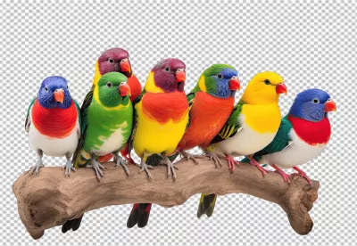 Vibrant Tropical Parrots Sitting on a Natural Branch - Colorful Bird Collection PNG image