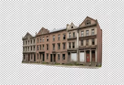 Row of Dilapidated Historic Urban Buildings Showing Decay and Neglect image