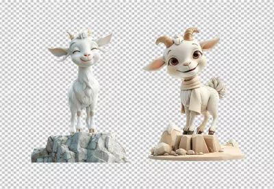 Adorable Cartoon Goats Standing Happily on Rocks Whimsical 3D Render Illustration image