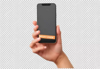 Hand Holding Modern Smartphone Displaying a Custom Orange Label with a Name image