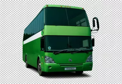 Modern Green Double-Decker Passenger Bus Front View Isolated on White image