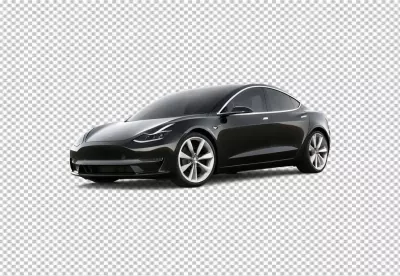 Sleek Black Tesla Model 3 Electric Car Modern Transportation on White Background image