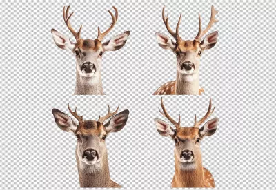 Realistic Deer Head Collection with Antlers - High-Quality PNG Cutout for Wildlife Designs image