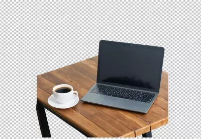 Modern Laptop and Coffee on Rustic Wooden Desk for Remote Work image
