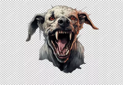 Fierce Zombie Dog Roaring with Glowing Red Eyes and Sharp Fangs image