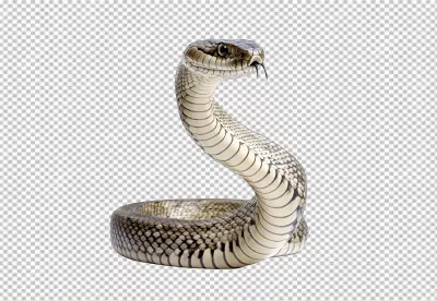 Fierce Cobra Snake PNG Cutout with Striking Pose and Forked Tongue image