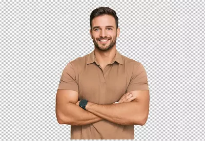 Confident Young Man Smiling with Folded Arms in Brown Polo Shirt image