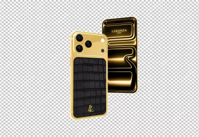 Premium Gold iPhone with Black Crocodile Leather and Leronza London Branding image