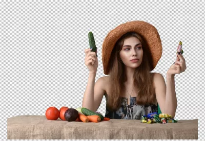 Woman Contemplating Healthy Food Versus Sweet Candy Lifestyle Choices image