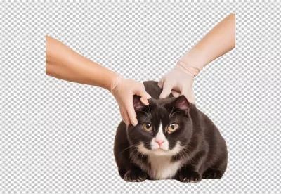 Professional Veterinary Hands in Gloves Examining a Domestic Black and White Cat's Head image