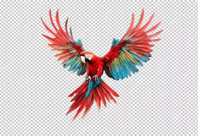 Vibrant Red and Blue Macaw Flying Majestic Tropical Bird Spreading Wings Stock Image image