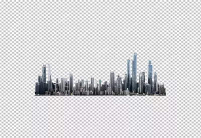Expansive Modern City Skyline Panorama Featuring Diverse Skyscrapers Isolated on White Background image