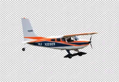Small Propeller Airplane in Flight Isolated on White Background for Aviation and Travel image