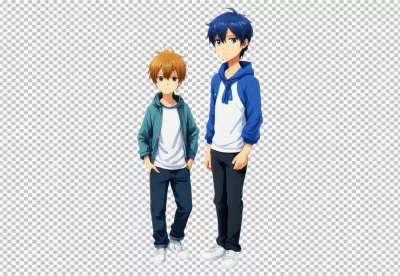 Two Animated Boys Standing Together in Casual Modern Outfits image