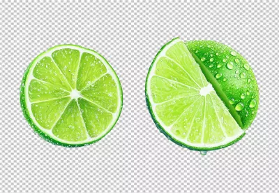 Fresh and Juicy Lime Slices with Water Droplets, Vibrant Citrus Fruit for Refreshing Designs image