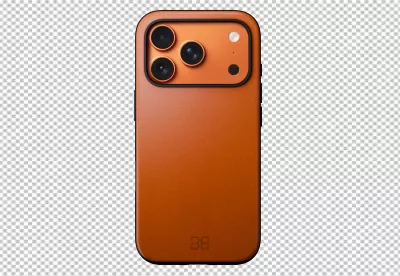 Elegant orange mobile device showcasing triple lens camera system on black background image