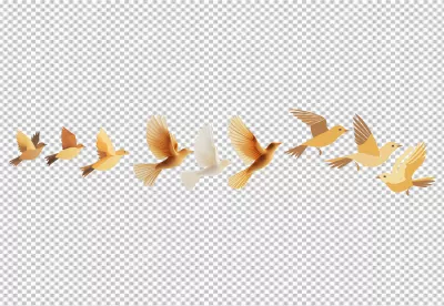 Colorful stylized birds flying, a peaceful flock of warm-toned avian creatures image
