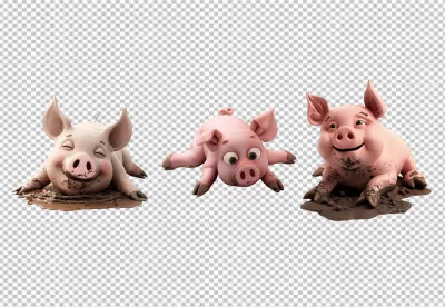 Cute Cartoon Pigs Playing Joyfully in Muddy Puddle PNG image