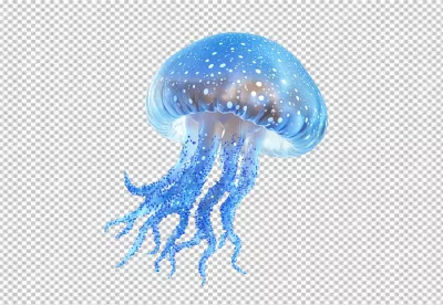 Vibrant Blue Spotted Jellyfish Swimming Aquatic Marine Life Cutout image