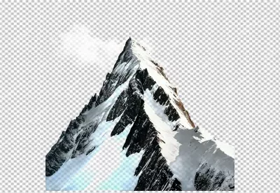 Majestic Snow-Capped Mountain Peak with Rugged Ridges Against Pristine White Sky image
