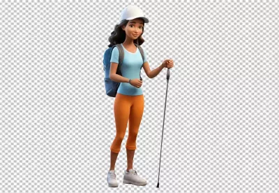 3D Animated Woman Hiker Ready for Adventure with Backpack and Trekking Pole image