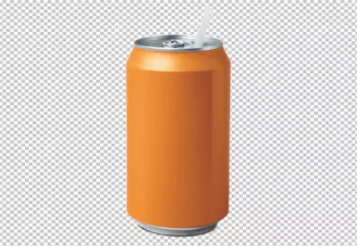 Single Orange Beverage Can with White Straw Isolated on Clean Background image