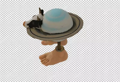 Abstract Fantasy Sculpture: Cow Head, Ringed Planet, and Anthropomorphic Legs image