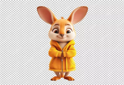 Adorable Cartoon Rabbit in Stylish Yellow Hoodie for Kids' Designs and Playful Projects image