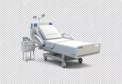 Modern 3D Rendered Hospital Bed with Medical Nightstand and Equipment image