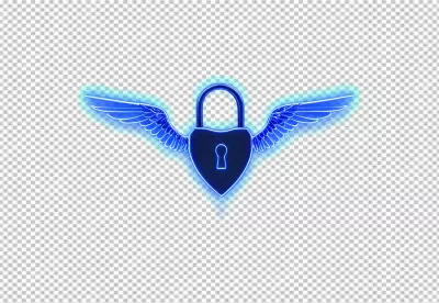 Vibrant Blue Neon Heart-Shaped Padlock with Wings Digital Security Concept image