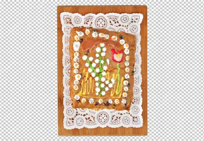 Decorated Gingerbread Loaf with Icing Flowers, Edible Pearls, and Lace Doily image