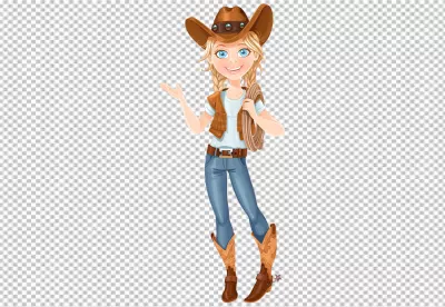 Blonde Cartoon Cowgirl in Western Attire with Lasso and Welcoming Gesture image